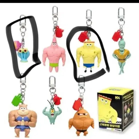 [BUNJANG] SpongeBob Muscle SpongeBob & Gary Random Keyring Set / 스폰지밥 근육빵빵 랜덤키링 스폰지밥 핑핑이