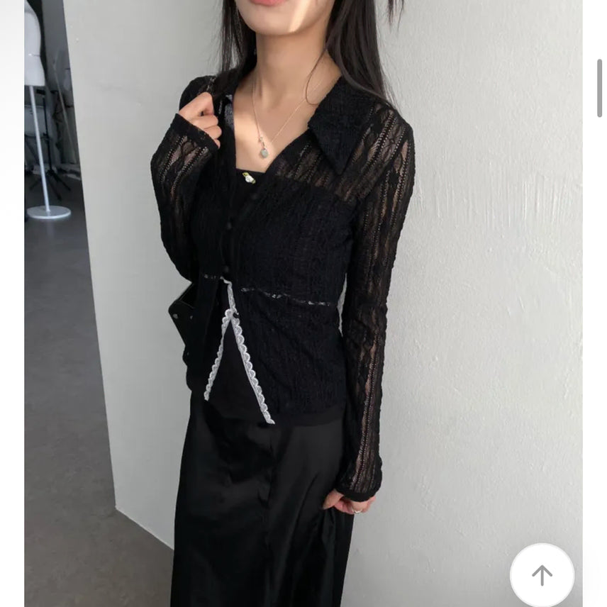 [BUNJANG] Lace Collar Cardigan Black / 레이스 카라 가디건 블랙