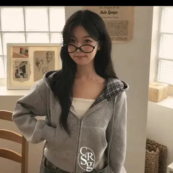 [BUNJANG] Checkered Crop Hooded Zip-Up / (새상품) 체크 크롭 후드집업