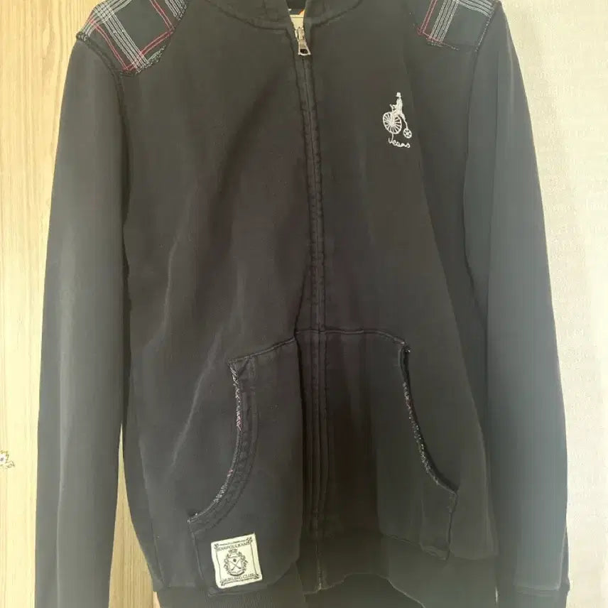 [BUNJANG] Beanpole Check Black Hoodie Zip-Up / 빈폴로 체크 블랙 후드집업