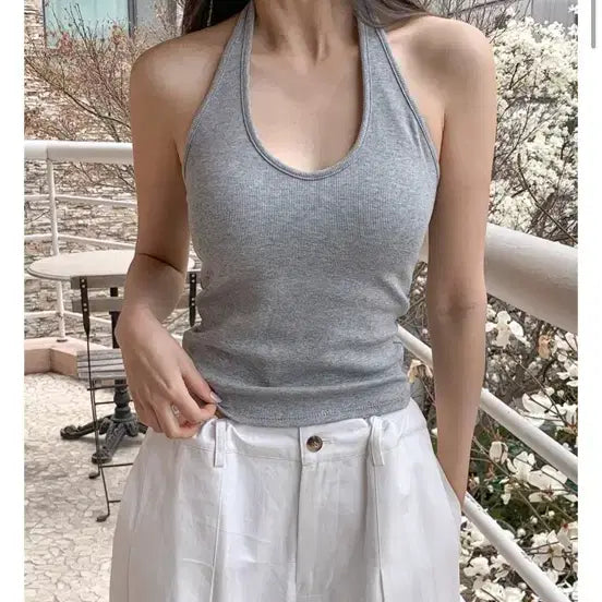 [BUNJANG] Basic Grey Halterneck Cami Top / (새상품) 그레이 홀터넥 캡나시