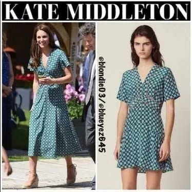 [BUNJANG] Sandro Green Patterned Mini Dress / 산드로 원피스 영국왕세자비착용 명품원피스 미니원피스 오피스룩 명품의류 수입의류 정장원피스 sandro 롱 하객룩