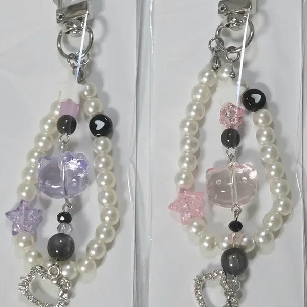[BUNJANG] Handmade Kitty Charm Strap Beaded Keychain / 키티 키링 수제키링 스트랩 비즈키링