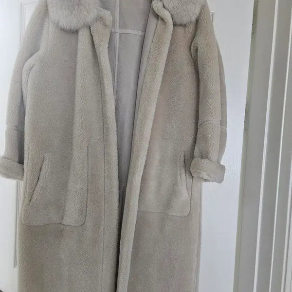 [BUNJANG] Ozcece Long Shearling Coat Beige / 오즈세컨 롱 무스탕 퍼 코트 베이지