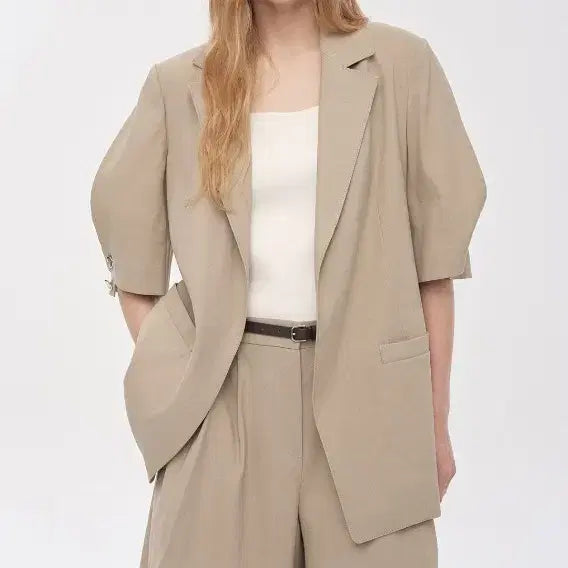 [BUNJANG] TIME Half Sleeve Jacket Beige / 타임 반팔자켓 베이지