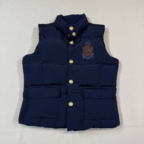 [BUNJANG] Polo Ralph Lauren Royal Crest Patch Gold Button Down Vest (Women's XS) / XS) 폴로 랄프로렌 로열 크레스트 패치 금장 다운 베스트 C48