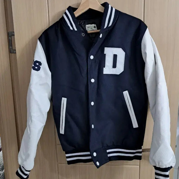 [BUNJANG] Navy/White Color Block Stadium Jacket / 네이비/화이트 배색 스타디움 자켓
