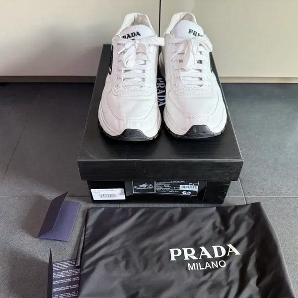 [BUNJANG] Prada White Sneakers Size 8 Full Set / 프라다 스니커즈 화이트 8 정품 박스 풀세트