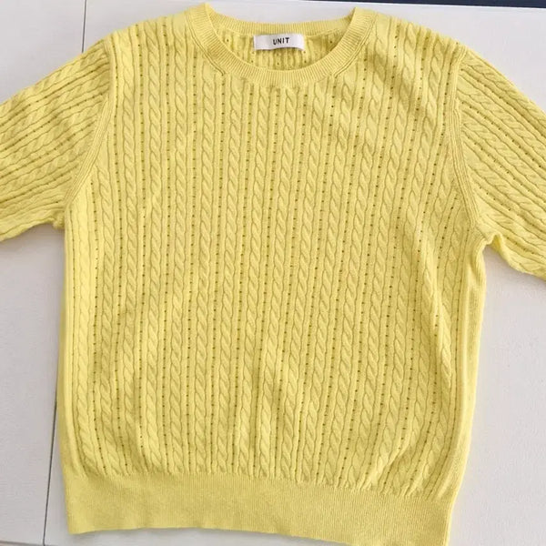 [BUNJANG] Unit Cable Short Sleeve Knit Yellow / 유닛 케이블 반팔 니트 옐로우