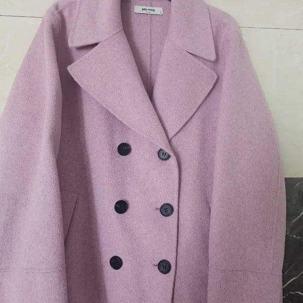 [BUNJANG] Pink Double-Breasted Coat / 더블 코트 핑크