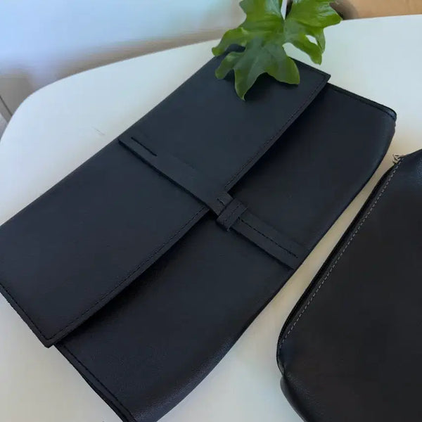 [BUNJANG] Simple Modern Black Clutch Bag & Pouch Bundle Set / [2종 일괄] 심플모던 블랙 클러치백, 블랙 파우치