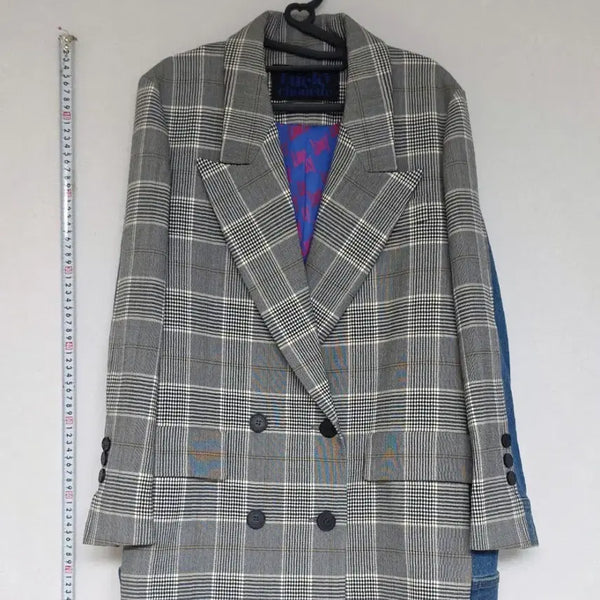 [BUNJANG] Lucky Chouette Denim Mix Reversible Check Jacket / 택포 [상태최상] 럭키슈에뜨 데님 믹스 반전 체크 자켓