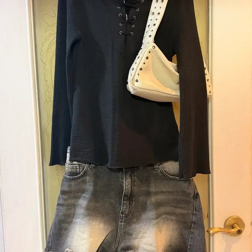 [BUNJANG] Diagonal Top + Pants + Studded Bag Set / 다이애그널 탑+팬츠+가방 세트 일괄 !