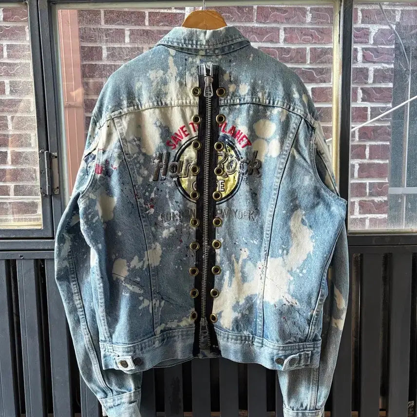 [BUNJANG] CoteMer x Hard Rock Cafe Vintage Patch Washed Denim Jacket / CoteMer LEE x 하드록카페 코트메르 빈티지 패치 워싱 데님 자켓