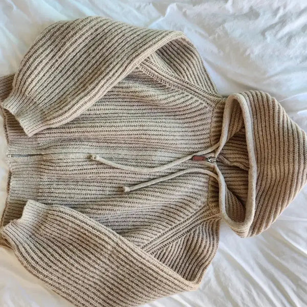 [BUNJANG] Beige Knit Hooded Zip-Up / 베이지 니트 후드집업[ 오늘만 7500원! ]