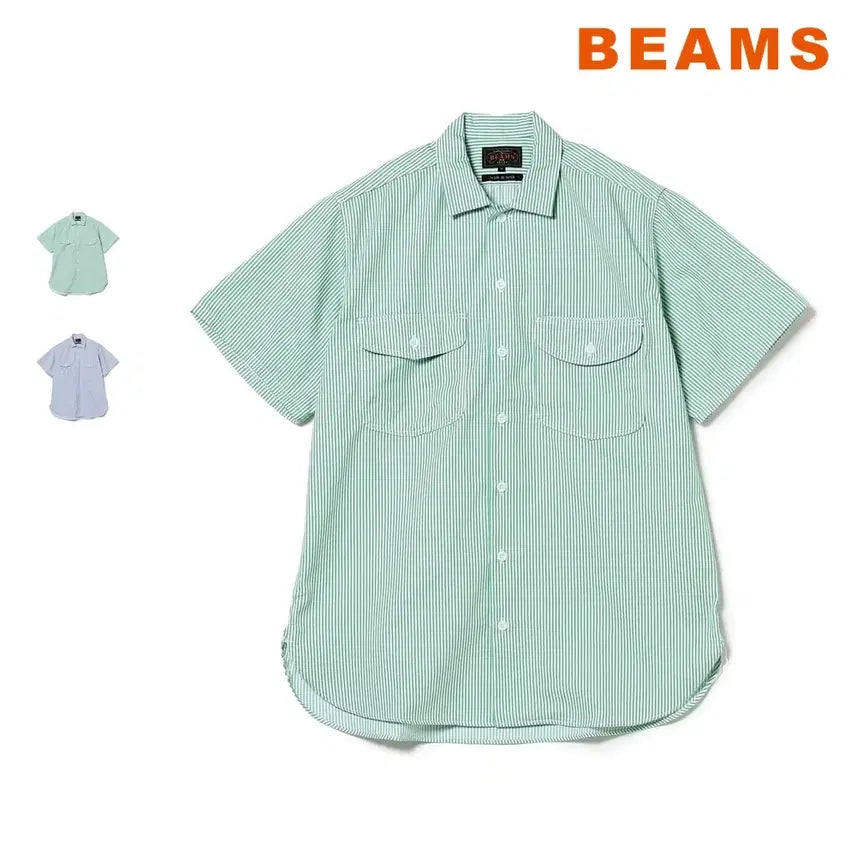 [BUNJANG] Beams Plus Striped Coolmax Work Short Sleeve Shirt / 빔즈 플러스 워크 반팔 스트라이프 쿨맥스 셔츠