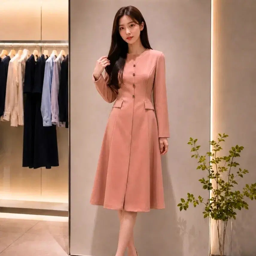 [BUNJANG] it MICHAA Pink/Beige Elegant Midi Dress / 새상품/잇미샤 (it MICHAA) 원피스 (하객룩/오피스룩)