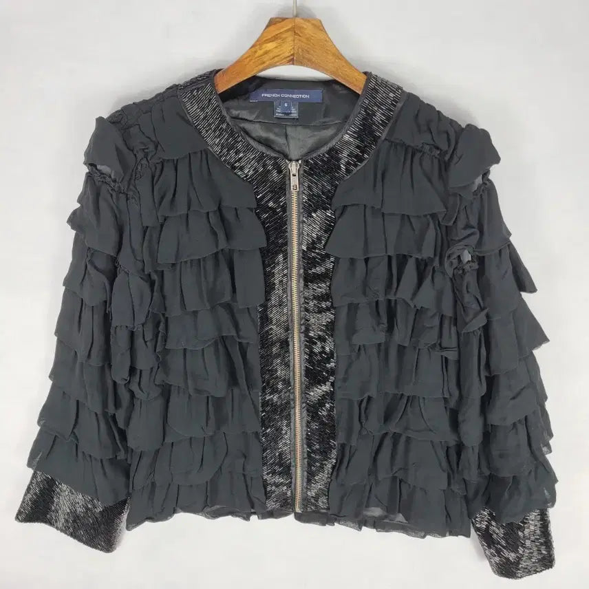 [BUNJANG] French Connection Ruffled Sequin Embellished Jacket / 프렌치 커넥션 프릴 디자인 재킷