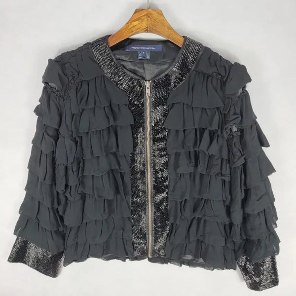 [BUNJANG] French Connection Ruffled Sequin Embellished Jacket / 프렌치 커넥션 프릴 디자인 재킷