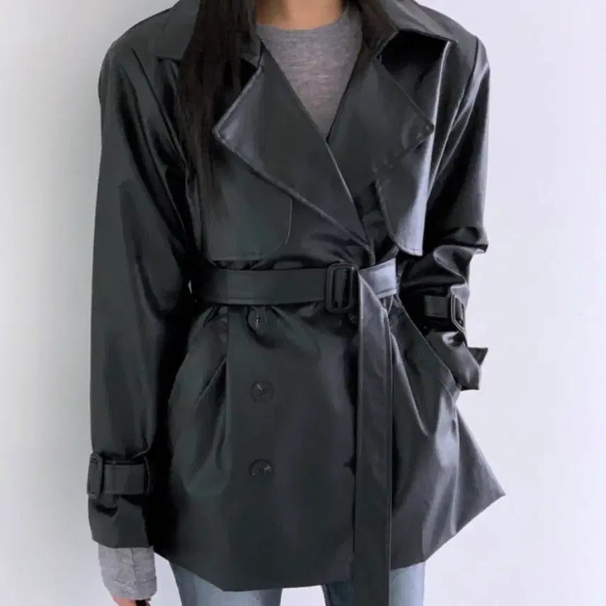[BUNJANG] Leather Trench Coat / 레더트렌치코트 M