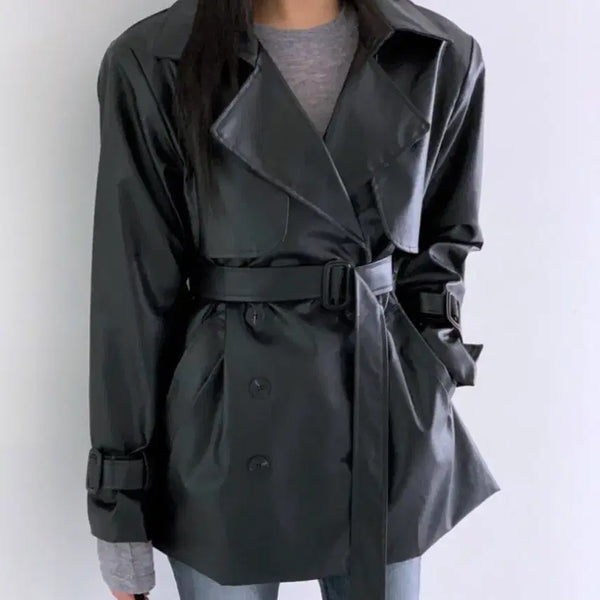 [BUNJANG] Leather Trench Coat / 레더트렌치코트 M