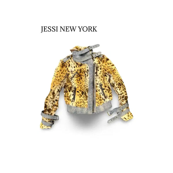 [BUNJANG] Jessi New York Denim Leopard Fur Jacket / (55) 제시뉴욕 데님 레오파드 퍼 자켓