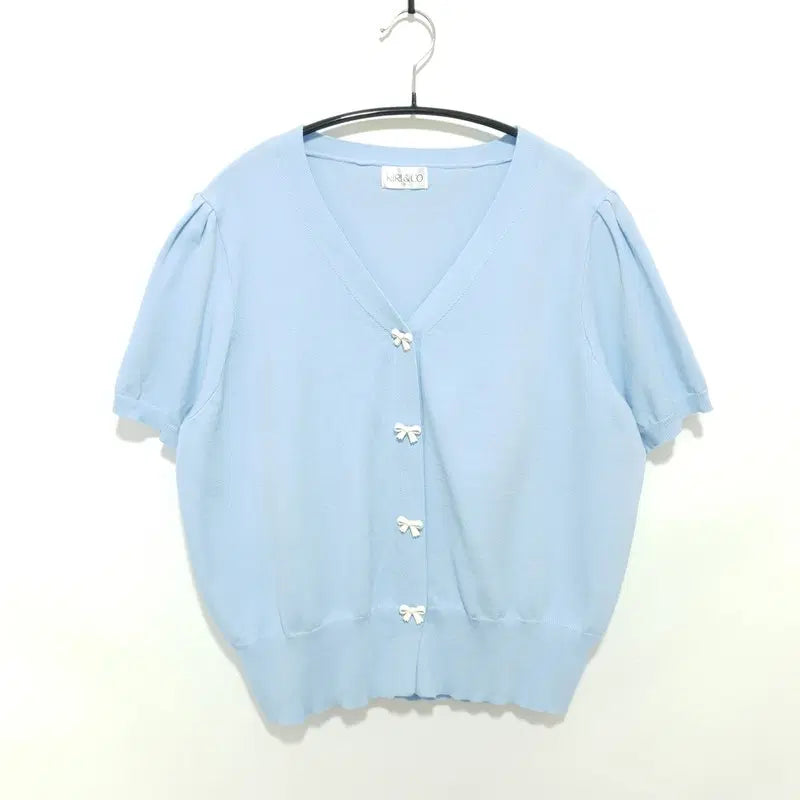 [BUNJANG] Rirancoe Ribbon Button Short Sleeve Knit / 리리앤코 리본 버튼 반팔 니트 3_S2028