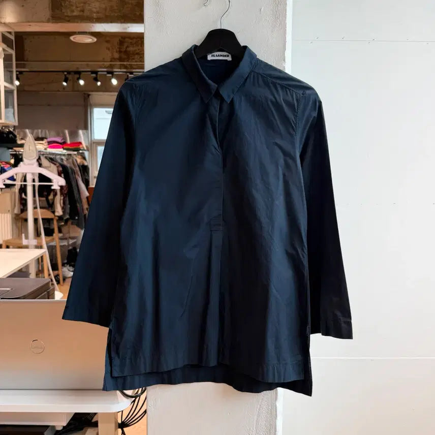 [BUNJANG] Jil Sander Navy Hidden Button Cotton Collar Shirt / 질샌더 네이비 히든버튼 코튼 카라 셔츠