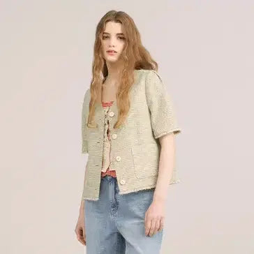 [BUNJANG] Thursday Island Half Sleeve Tweed Jacket M Size / 써스데이아일랜드 하프 슬리브 트위드 자켓  m 사이즈 정품