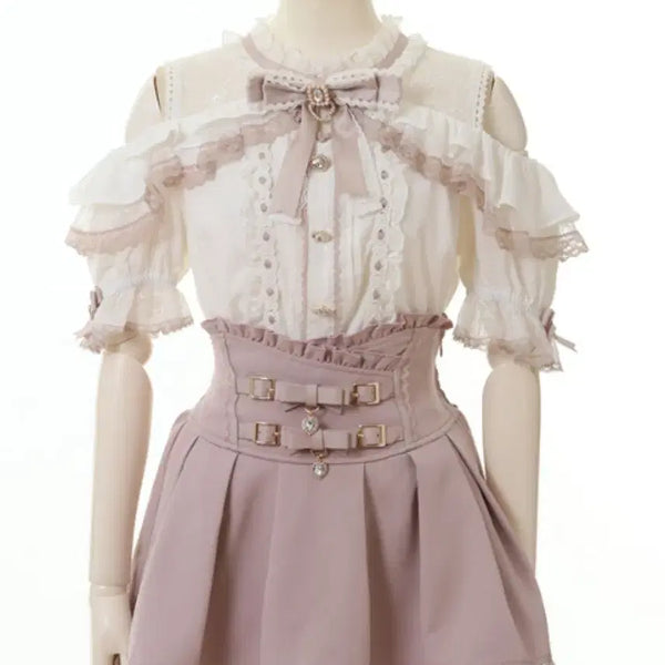 [BUNJANG] LIZ LISA Open Shoulder Frill Blouse Pink / 리즈리사 오픈숄더 프릴 블라우스 양지뢰 양산형
