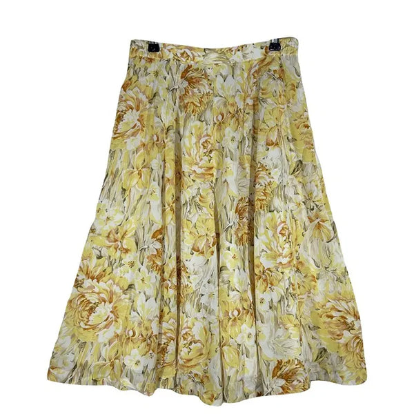 [BUNJANG] Yellow Flower Flare Long Skirt / 밴딩 옐로우 플라워 플레어 롱스커트 [S] 폴리에스터 100%