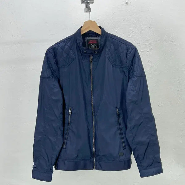 [BUNJANG] Diesel Navy Diamond Quilting Poly Shell Biker Jacket / 디젤 네이비 다이아몬드 퀄팅 폴리쉘 바이커 자켓