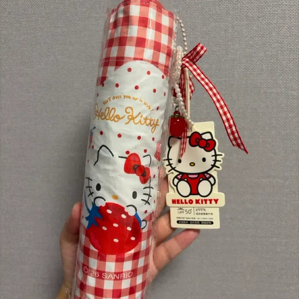 [BUNJANG] Hello Kitty Strawberry Check Parasol / 헬로키티 딸기 체크 양산