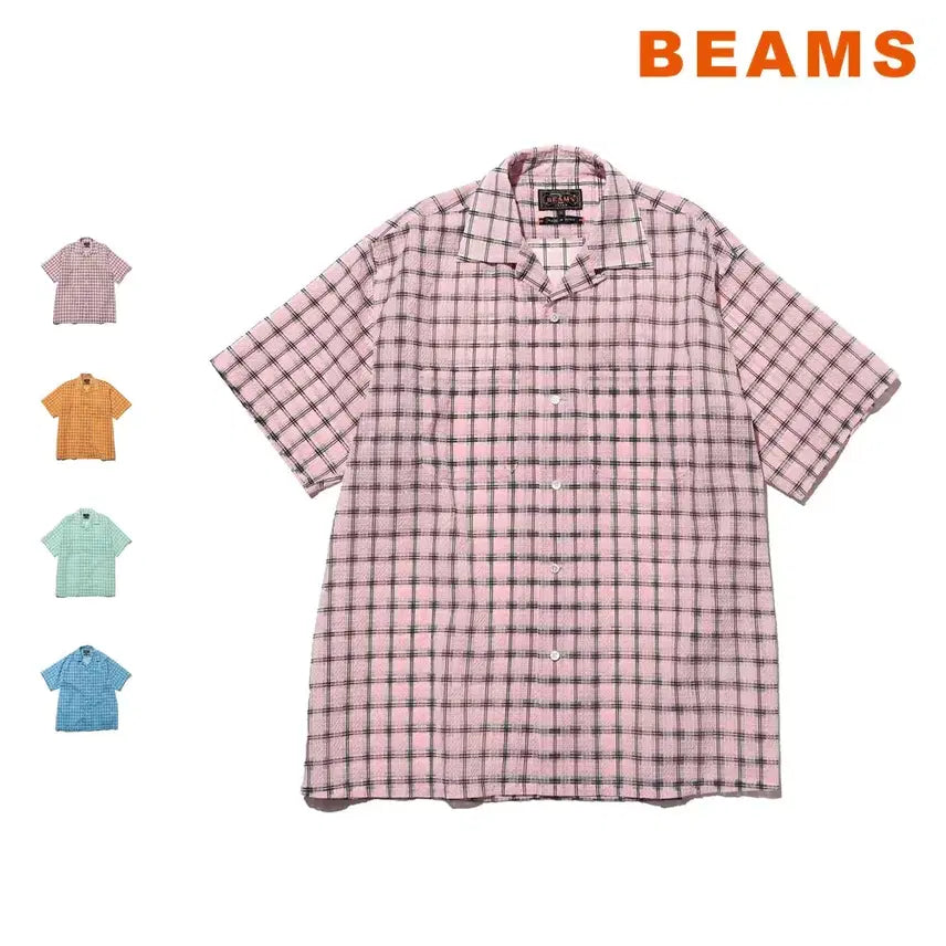 [BUNJANG] BEAMS PLUS Open Collar Nylon Airy Plaid Shirt / 빔즈 플러스 오픈칼라 나일론 에어리 플레이드 셔츠