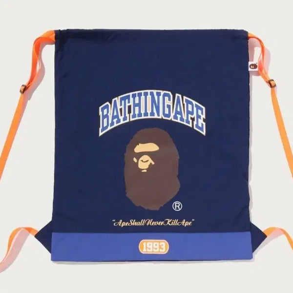 [BUNJANG] A Bathing Ape (Bape) Navy Nylon Drawstring Backpack / 베이프 정품 어 베이싱 에이프 냅색 스트링백