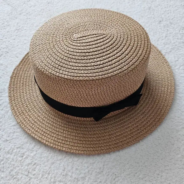 [BUNJANG] Black Ribbon Raffia Boater Hat Fedora Bucket Hat / 블랙 리본 라피아 보터햇 페도라 버킷햇
