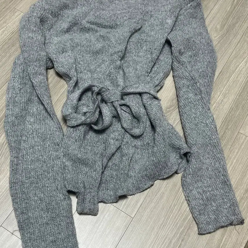 [BUNJANG] Gray Knit Wrap Cardigan / 그레이 니트 랩 가디건