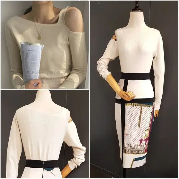 [BUNJANG] One-Shoulder Knit Top (Beige) / [55~66]연베이지색 원숄더니트