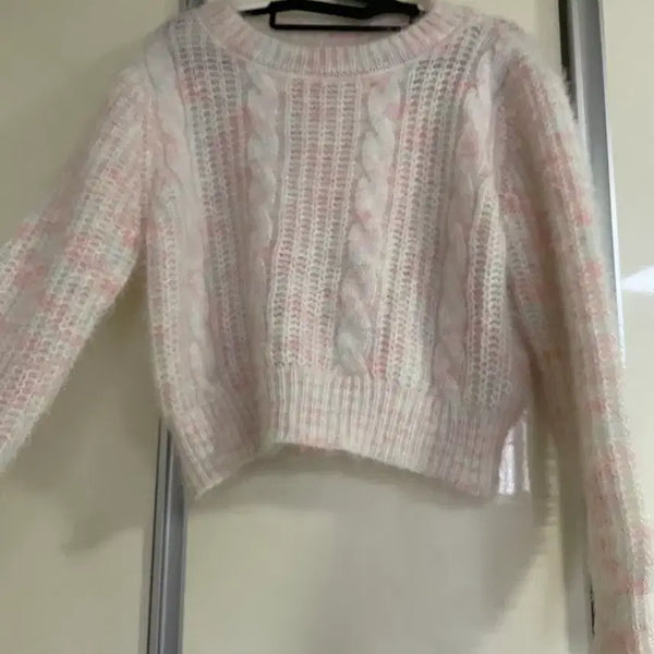 [BUNJANG] Pastel Cable Knit Cropped Sweater / 솜사탕 파스텔톤 케이블 짜임 크롭 니트 스웨터
