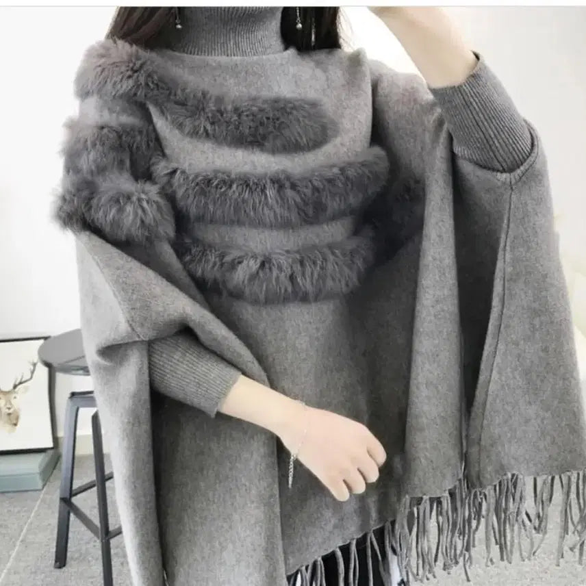 [BUNJANG] Real Rabbit Trimming Cape Knit / 리얼래빗트리밍 케이프니트
