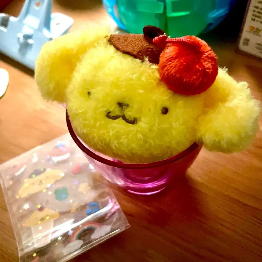 [BUNJANG] Sanrio Pompompurin Plush Keychain + Sticker Set / 폼폼푸린 봉제인형 키링 + 스티커