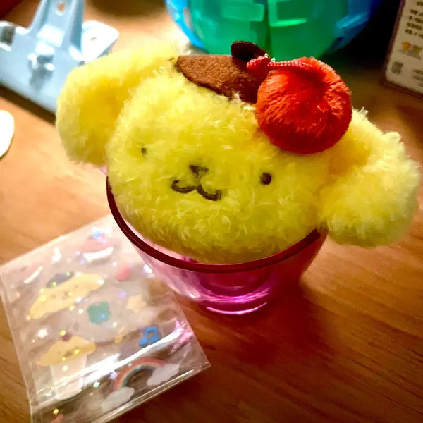 [BUNJANG] Sanrio Pompompurin Plush Keychain + Sticker Set / 폼폼푸린 봉제인형 키링 + 스티커