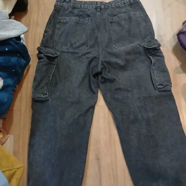 [BUNJANG] Dark Black-Gray Cargo Denim Pants / 카고 데님 팬츠.진한흑회색데님색/88
