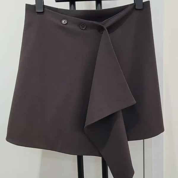 [BUNJANG] Le (L'ESSENCE) Asymmetrical Button Wrap Skirt Brown / Le 르 울 버튼 레이어드 랩스커트 프리사이즈 택달린새제품
