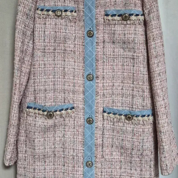 [BUNJANG] Lenibon Tweed Long Jacket Pink / (새상품)레니본 트위드 롱 자켓