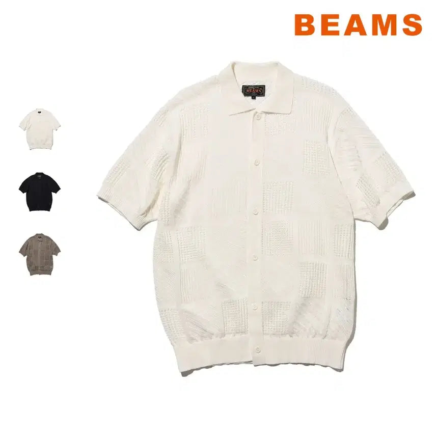 [BUNJANG] BEAMS PLUS Full-Button Polo Mesh Shirt / 빔즈 플러스 풀버튼 폴로 메시 셔츠