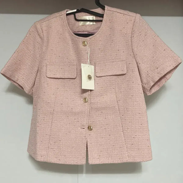 [BUNJANG] Pink Tweed Short Sleeve Jacket / 핑크색 트위드 반팔 자켓