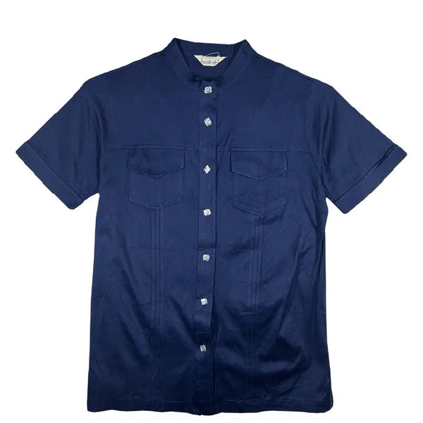 [BUNJANG] Navy Two-Pocket Collar Shirt / 네이비 반팔 투포켓 카라 셔츠 [M] 캐주얼 출근룩