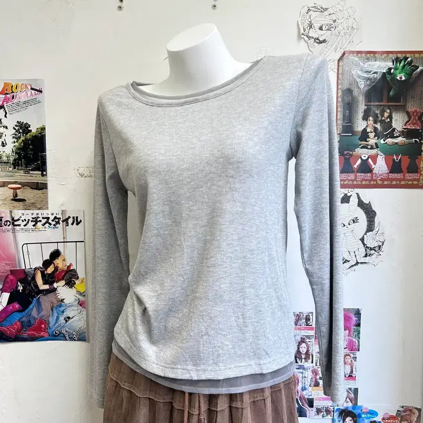 [BUNJANG] JPN Glitter Layered Ribbed Long Sleeve Top / JPN 글리터 레이어드 골지 롱슬리브
