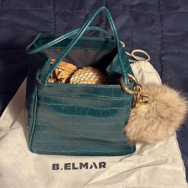 [BUNJANG] B.ELMAR Crocodile Pattern Shoulder Bag with Green Keyring / B.ELMAR 악어무늬 숄더백 그린 키링 포함